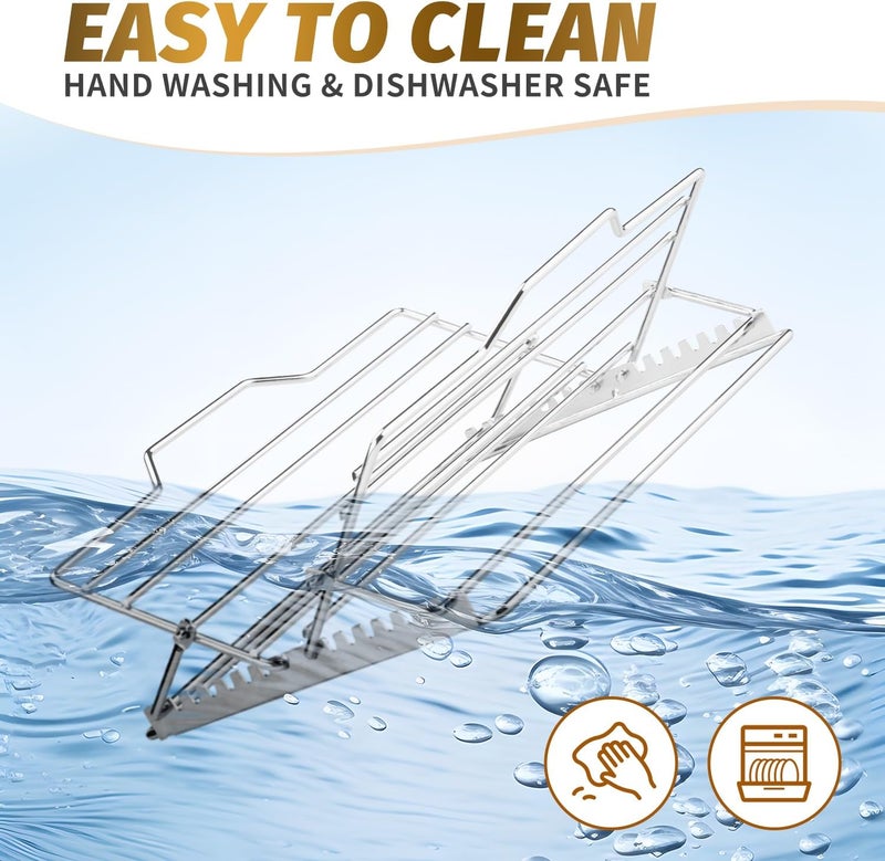 AGIgear رف شواء الدجاج القابل للتعديل، رف شواء وتبريد غير لاصق، رف شواء قابل للطي من الفولاذ المقاوم للصدأ، قاعدة على شكل V للدجاج التركي تشمل فرشاة دهن (فضي) - Image 5